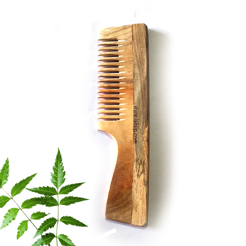 Neem Wood Comb - 7.5" Handle Comb